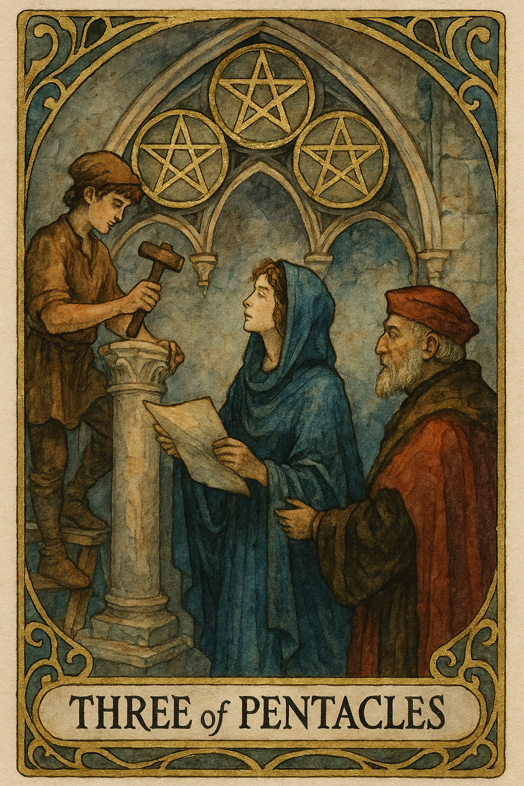 Three of Pentacles Tarot Card